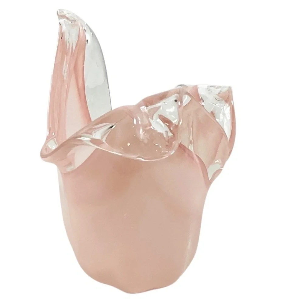 White Cristal Murano Art Glass Vase Pink & Clear Hand Blown Italy